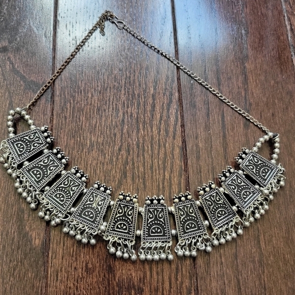 Ethnic Bollywood Style Choker Oxidized Necklace Jewelry - Picture 1 of 3